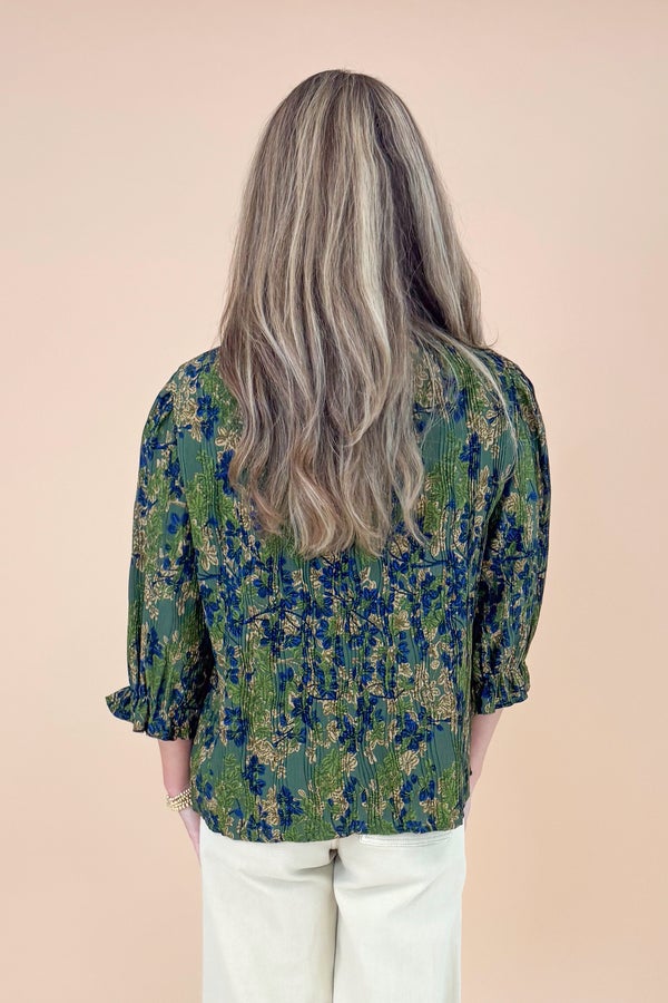 Sweet Escape Olive Smocked Neck Floral Top