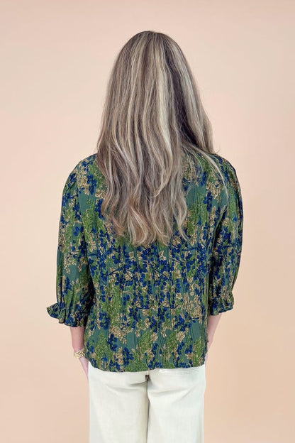 Sweet Escape Olive Smocked Neck Floral Top