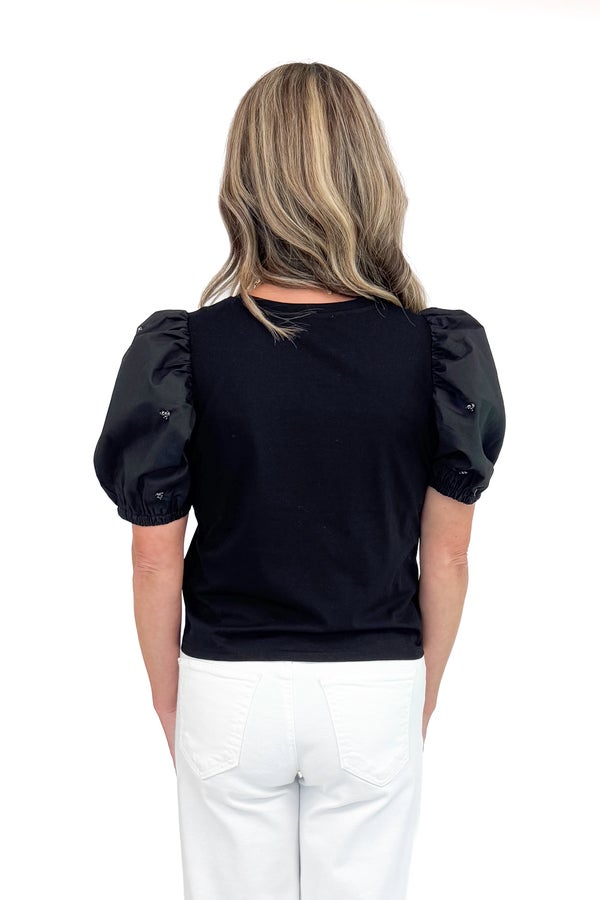 Royal Flush Black Rhinestone Puff Sleeve Top