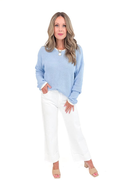 Instant Replay Light Blue With White Lining Sweater