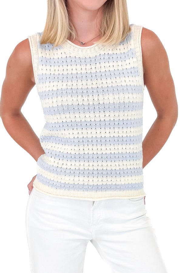 Touchdown Territory Blue &amp; Cream Striped Sweater Tank