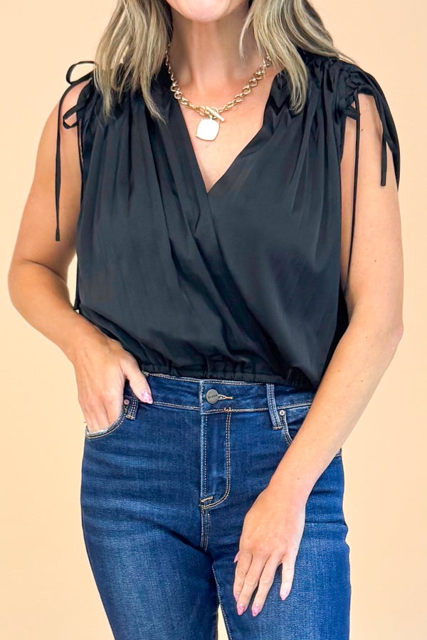 Queen Of Hearts Black Pleat Detail Surplice Tank