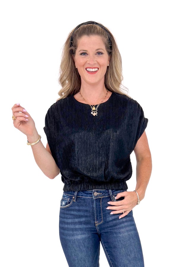 Black Textured Cinched Bottom Top