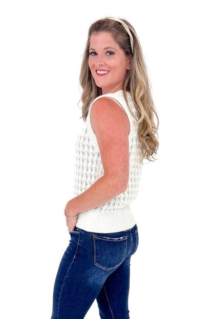 Weekend In Capri Ivory Knit Detail Sleeveless Sweater