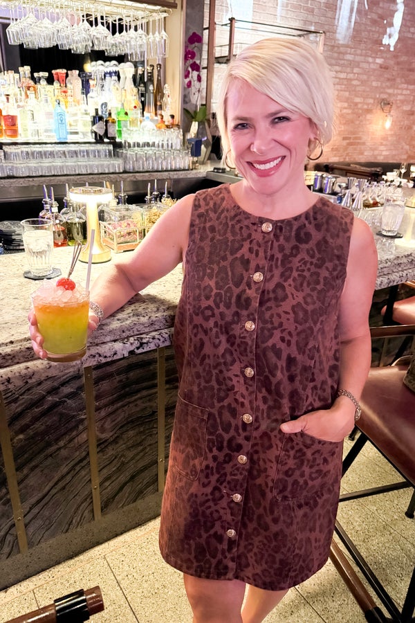 House Rules Brown Leopard Button Up Dress by Entro