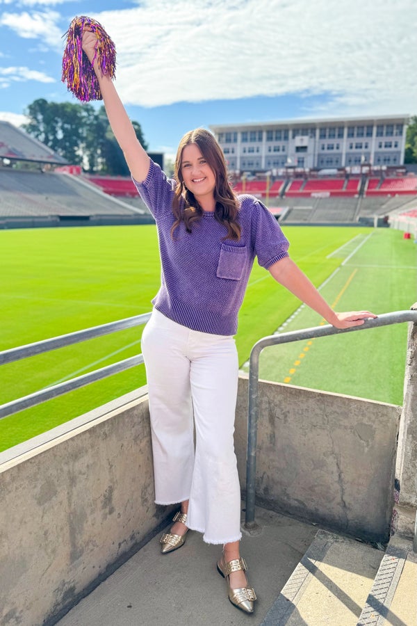 On The Line Washed Purple Short Sleeve Sweater