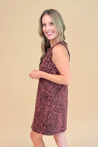 House Rules Brown Leopard Button Up Dress by Entro
