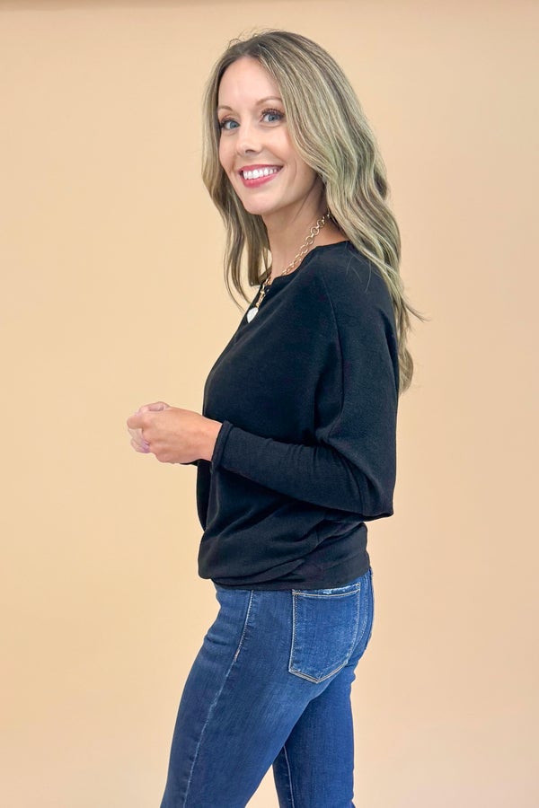 Shake It Up Black Long Sleeve Cocoon Top