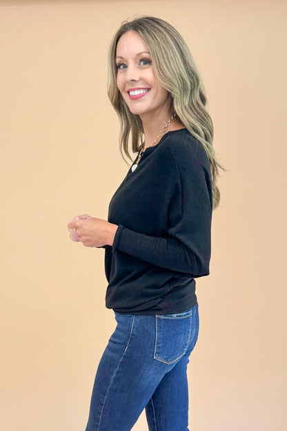Shake It Up Black Long Sleeve Cocoon Top