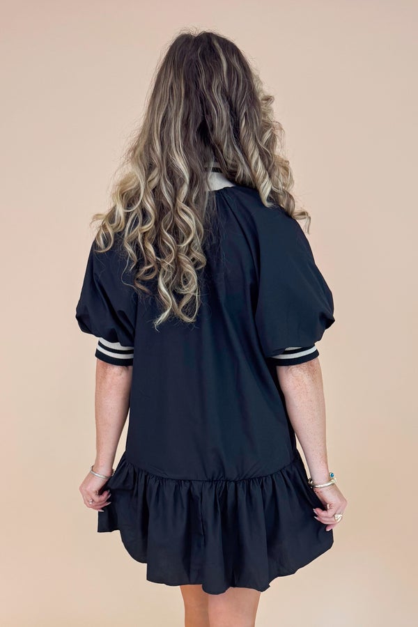 Champagne Campaign Black Puff Sleeve With Beige Lining Dress by Entro