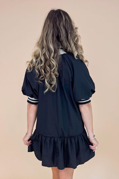 Champagne Campaign Black Puff Sleeve With Beige Lining Dress by Entro