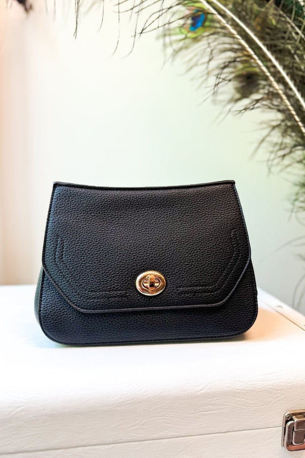 Lottie Twist Lock Crossbody Bag - Black