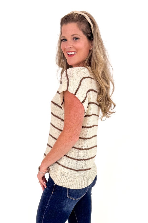 Passport Please Natural Striped Sleeveless Sweater