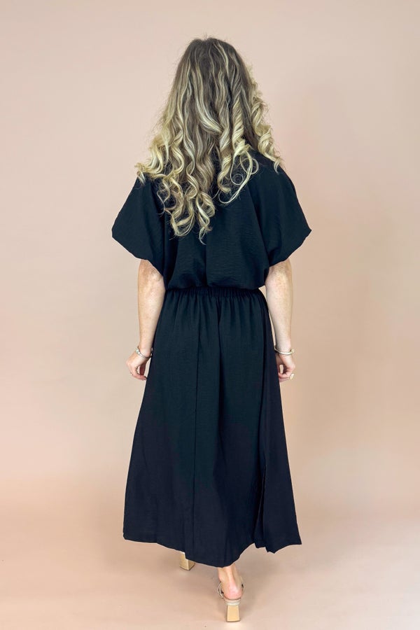 Jet Set Black Side Slit Midi Skirt by Entro