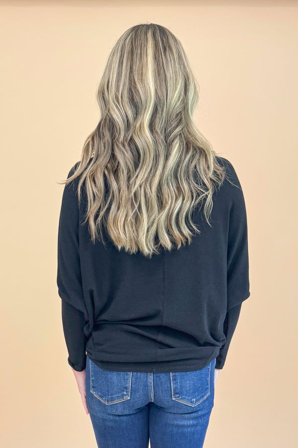Shake It Up Black Long Sleeve Cocoon Top