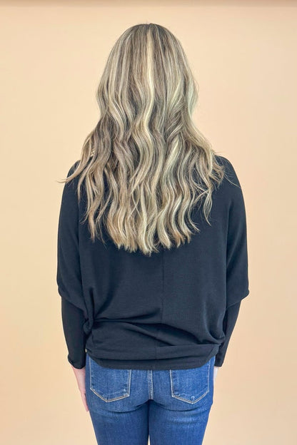 Shake It Up Black Long Sleeve Cocoon Top