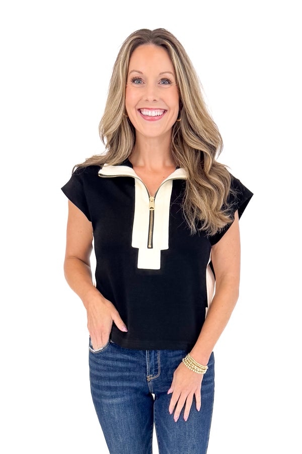 Bounce Back Black With Cream Accent 1/4 Zip Top by Entro
