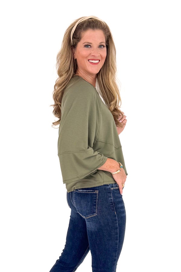 Ocean To Olive Trees Olive 3/4 Sleeve Sweatshirt