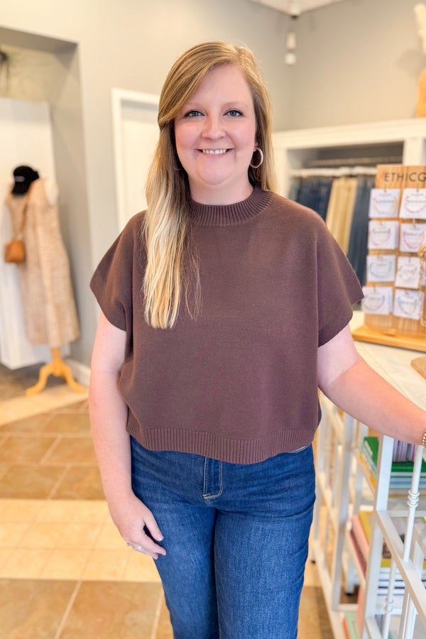 Cinnamon Swirl Brown Light Weight Short Sleeve Sweater