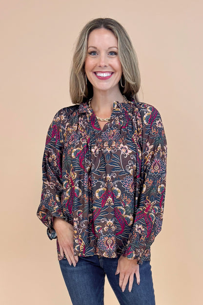 VIP Vibes Brown &amp; Multi Printed Long Sleeve Top