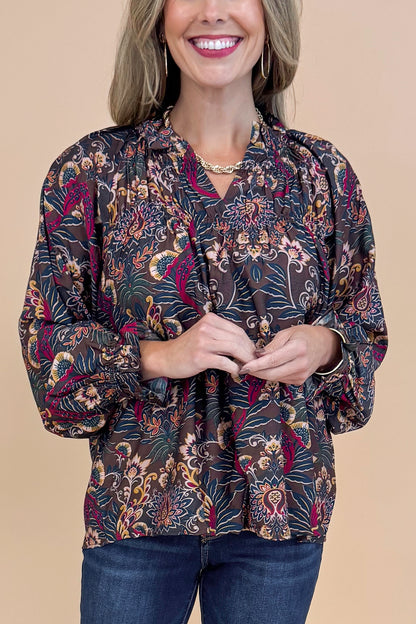 VIP Vibes Brown &amp; Multi Printed Long Sleeve Top