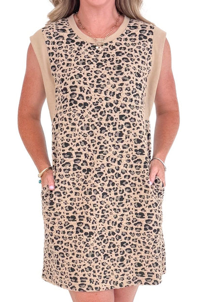 PURR MY LAST EMAIL TAUPE LEOPARD JACQUARD DRESS