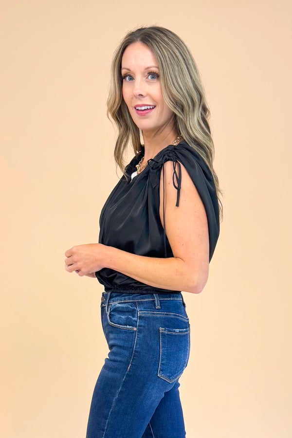 Queen Of Hearts Black Pleat Detail Surplice Tank