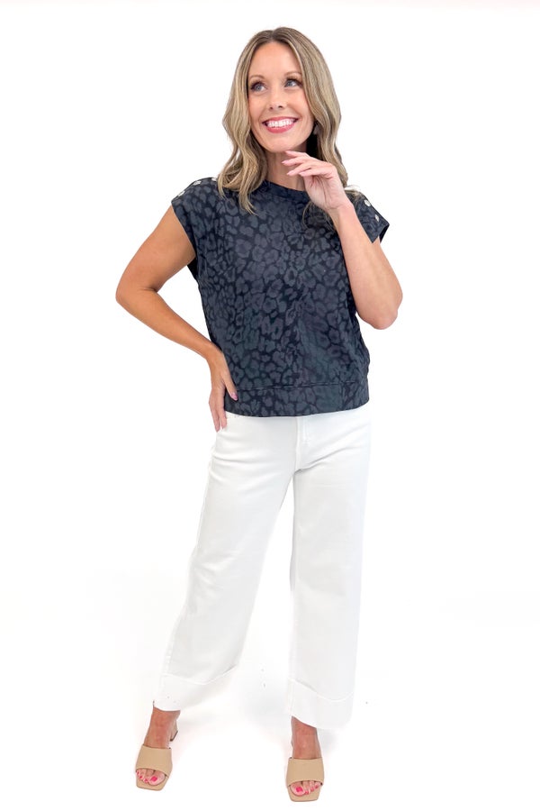Showstopper Black Leopard Stud Detail Top by Entro