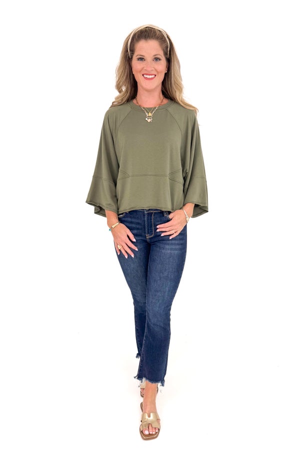 Ocean To Olive Trees Olive 3/4 Sleeve Sweatshirt