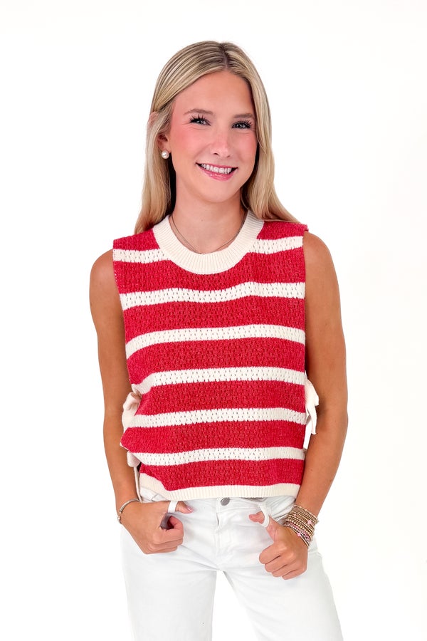 Two-Minute Drill Red Striped Textured Side Tie Vest