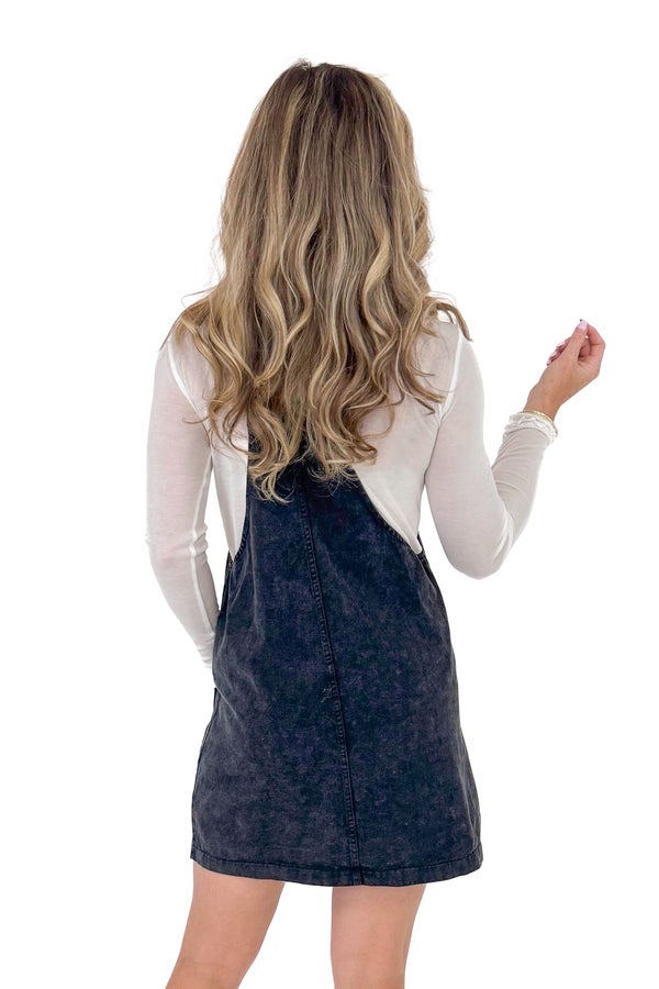 In the Long Run Washed Black Overall Dress