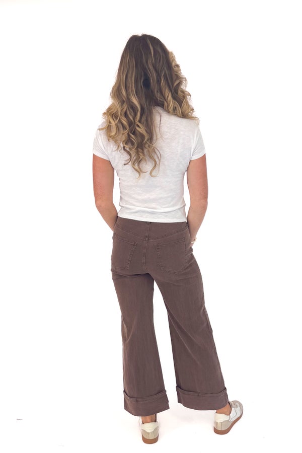Sherry Brown Cuffed Jeans by Entro
