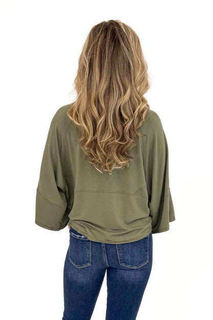Ocean To Olive Trees Olive 3/4 Sleeve Sweatshirt
