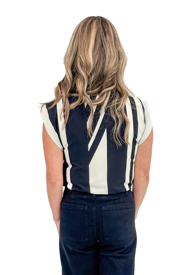 Rosé All Day Black &amp; Cream Striped Surplice Bubble Hem Top