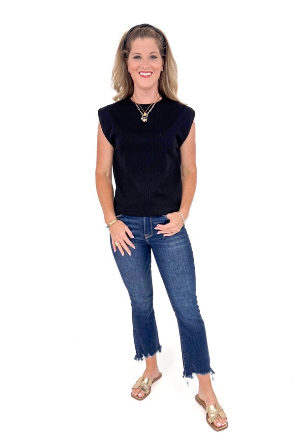 Black Ribbed Drop Sleeve Top