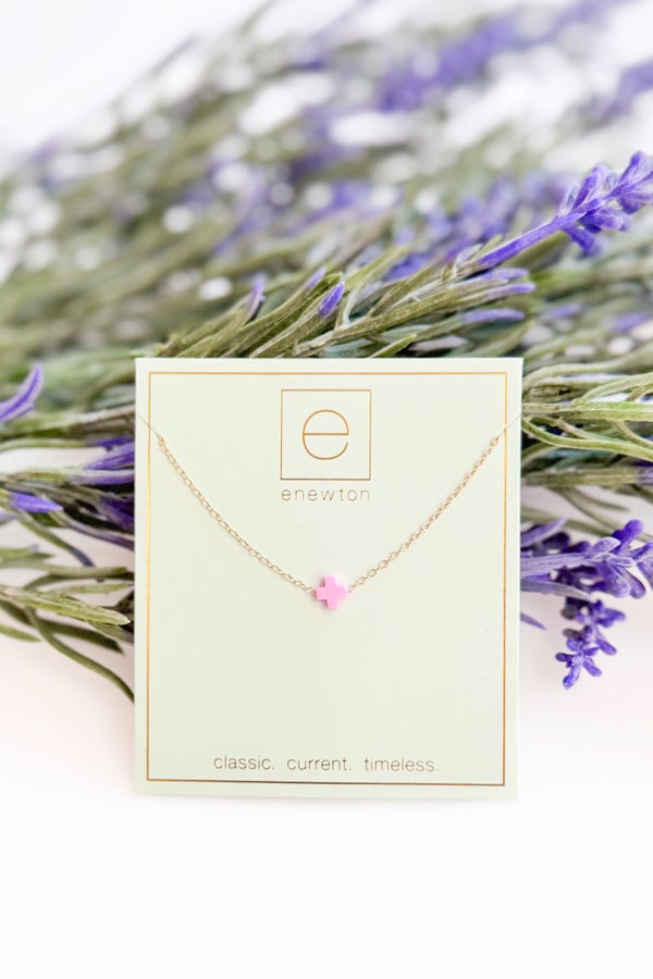 16&quot; Necklace Small Bright Pink Gold Signature Cross by e newton
