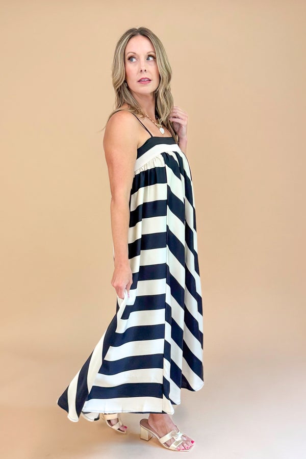 Late Night Talks Cream &amp; Black Bold Striped Midi Dress by TCEC