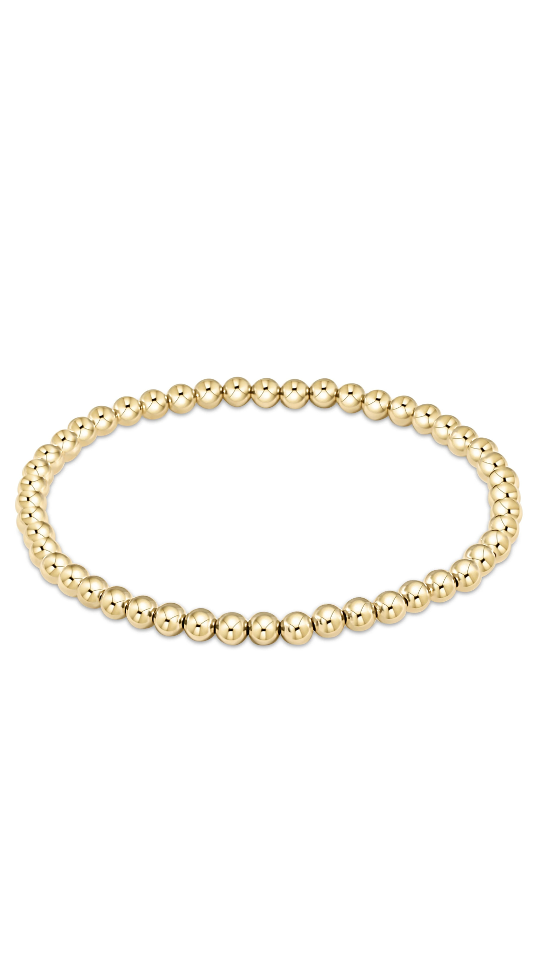 A gold beaded stretch bracelet with polished spherical beads, displayed on a clean white background.