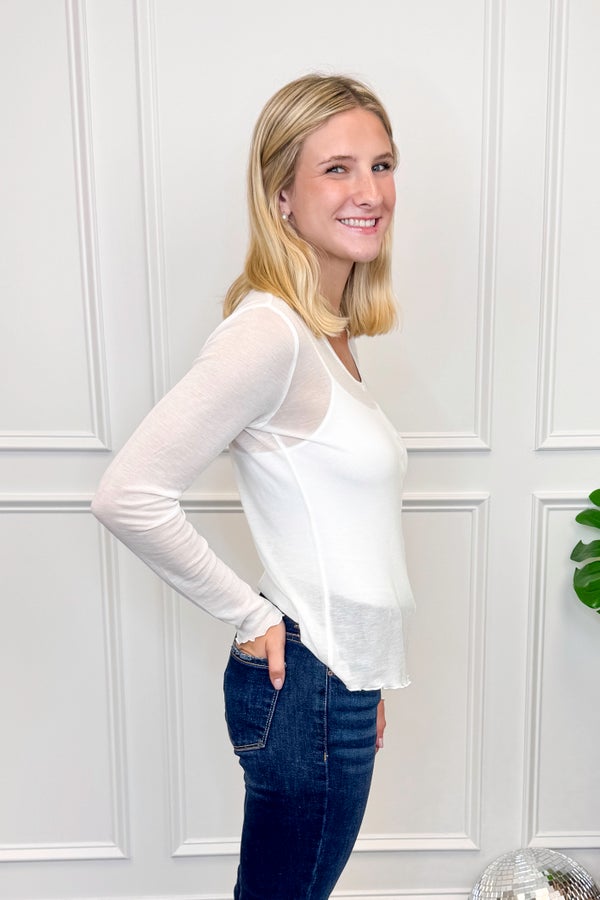 Gone With The Wind Off White Sheer Long Sleeve Top