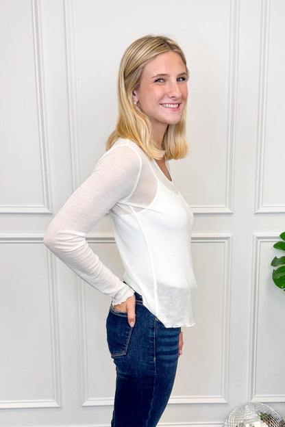 Gone With The Wind Off White Sheer Long Sleeve Top