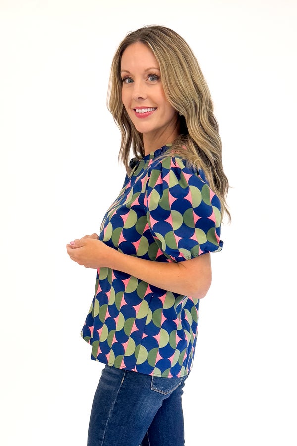 Lainey Top In Blue Polka Dot Pops by Mary Square