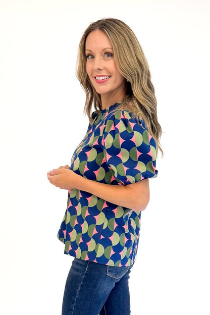 Lainey Top In Blue Polka Dot Pops by Mary Square