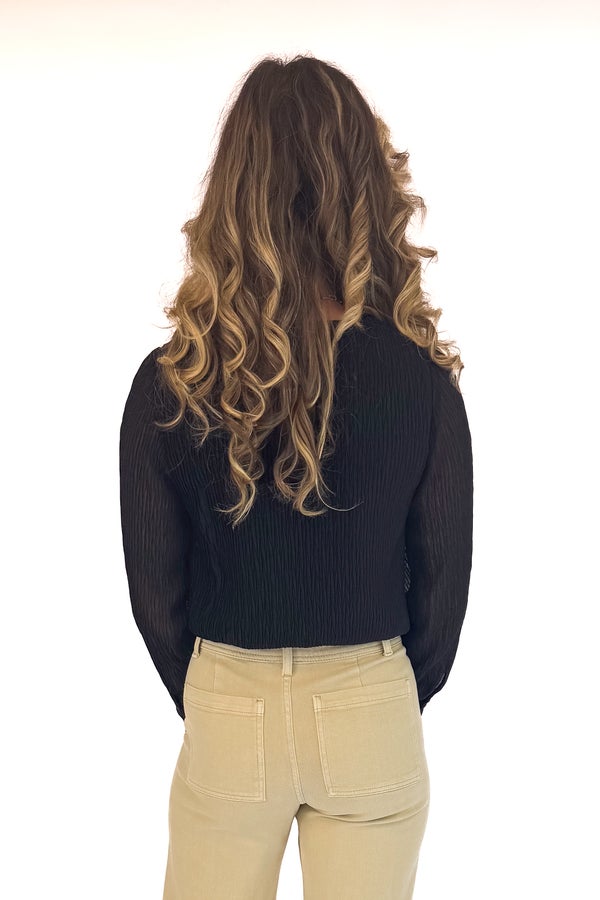 Winning Hand Black Pleated Surplice Bodysuit