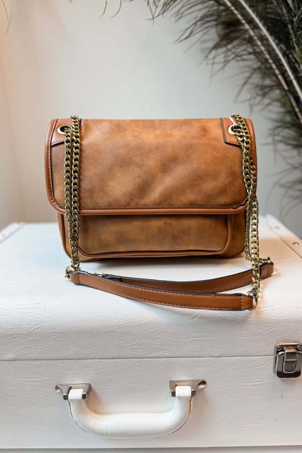 Nola Gold Chain Crossbody Bag - Tan