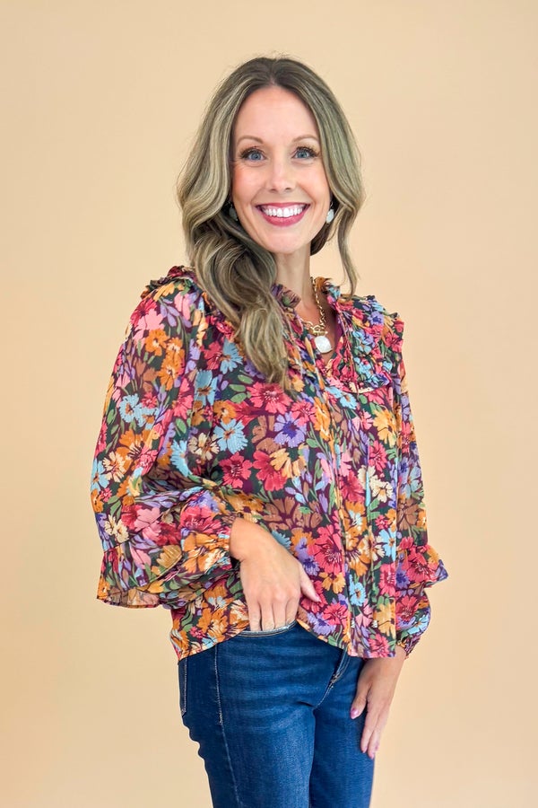 Dream Catcher Multi Floral Ruffle Detail Top by Fate