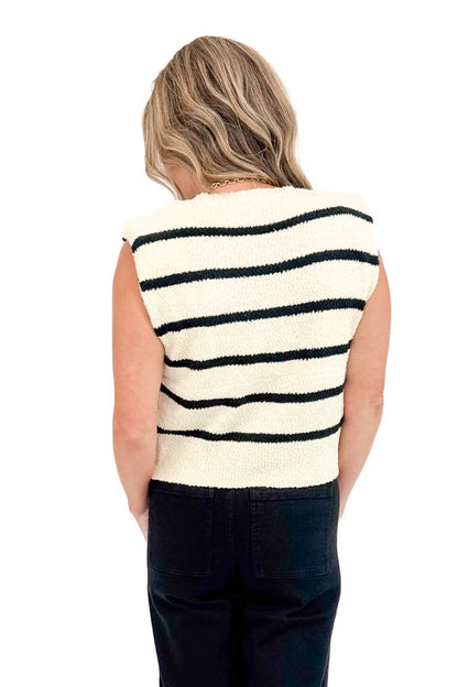 All In Cream &amp; Black Striped Textured Top