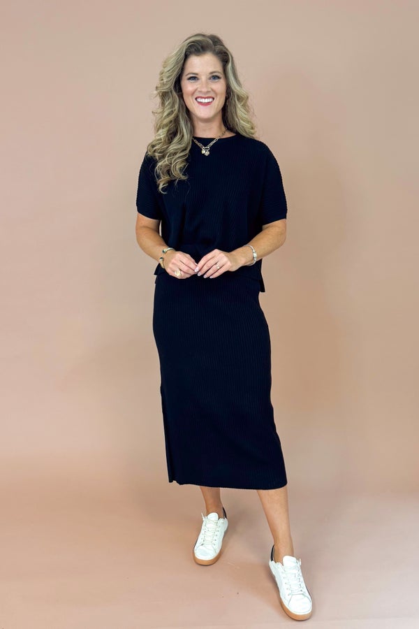 Lucky Streak Black Ribbed Knit Top