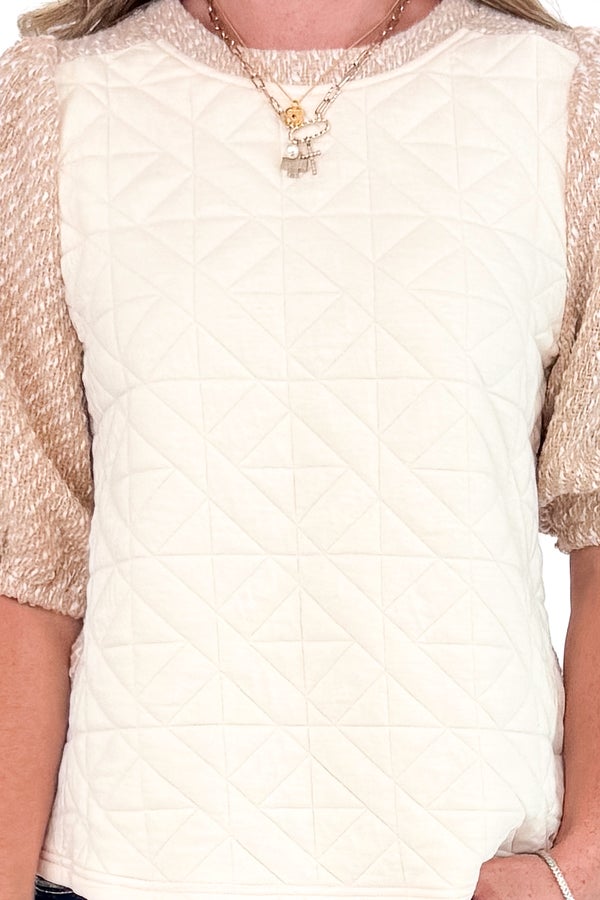 Where To Next? Cream Tweed Sleeve Quilted Top