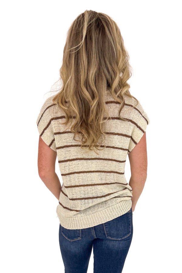 Passport Please Natural Striped Sleeveless Sweater