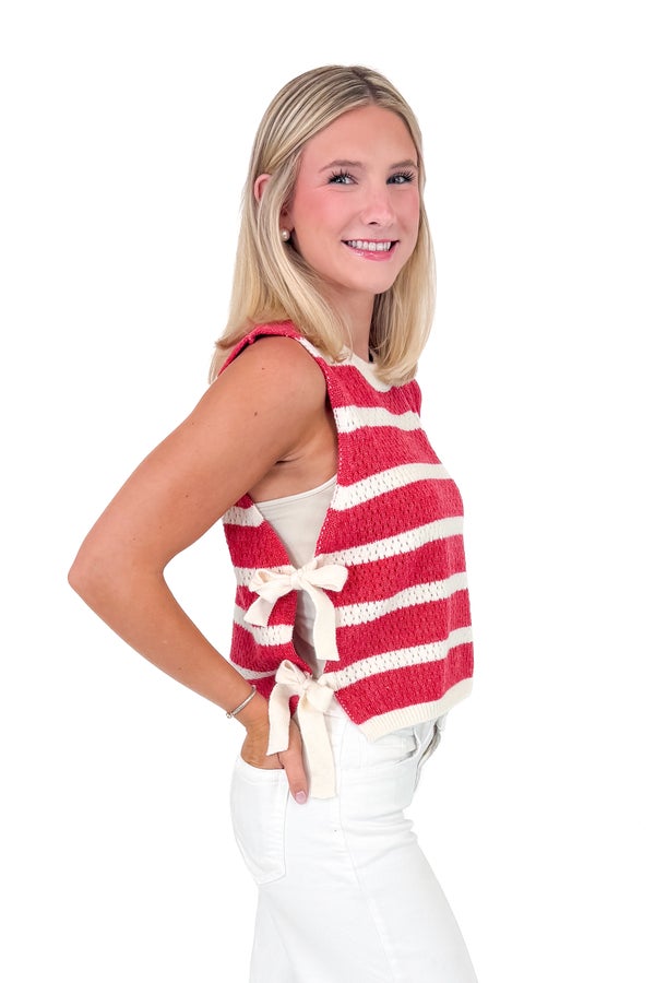 Two-Minute Drill Red Striped Textured Side Tie Vest
